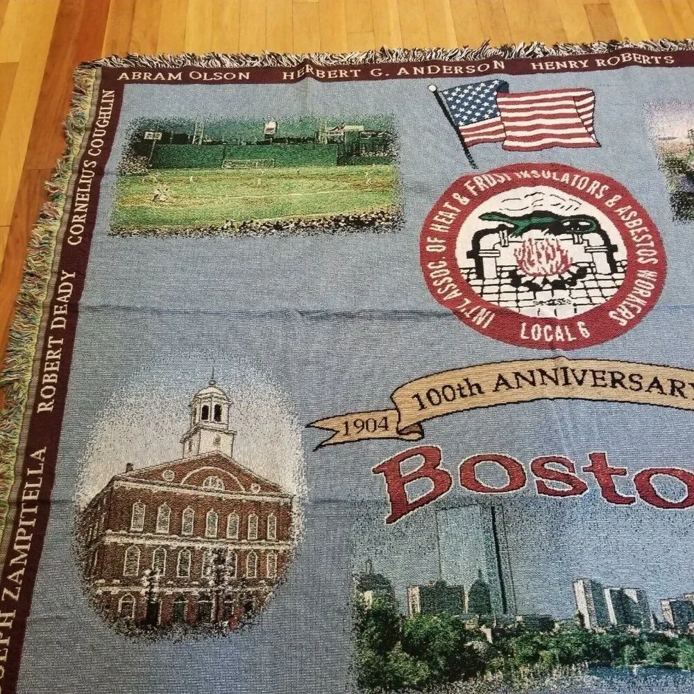 Vintage Cotton Tapestry Throw Blanket Boston Local 6 Fenway Park New